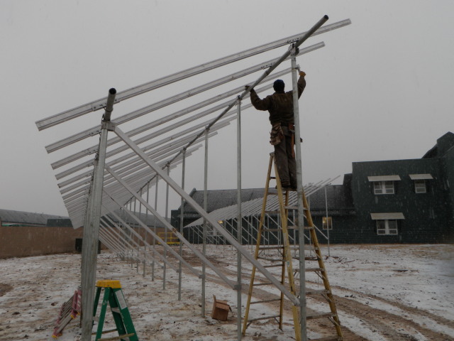 Installing the fixed mount racks for the solar panel array