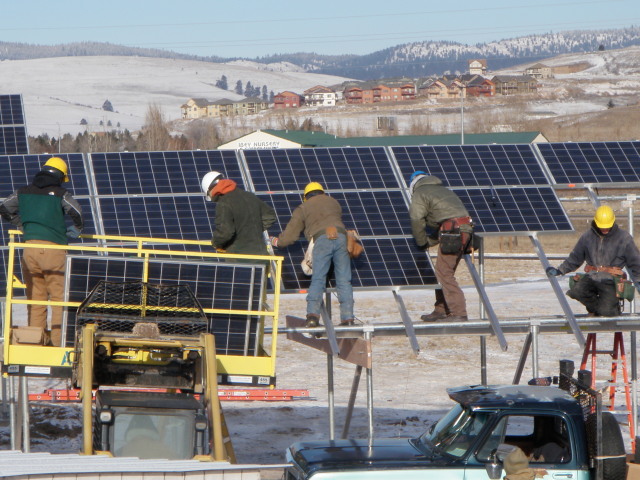 Crew of PV installers busy getting things done in Missoula, MT